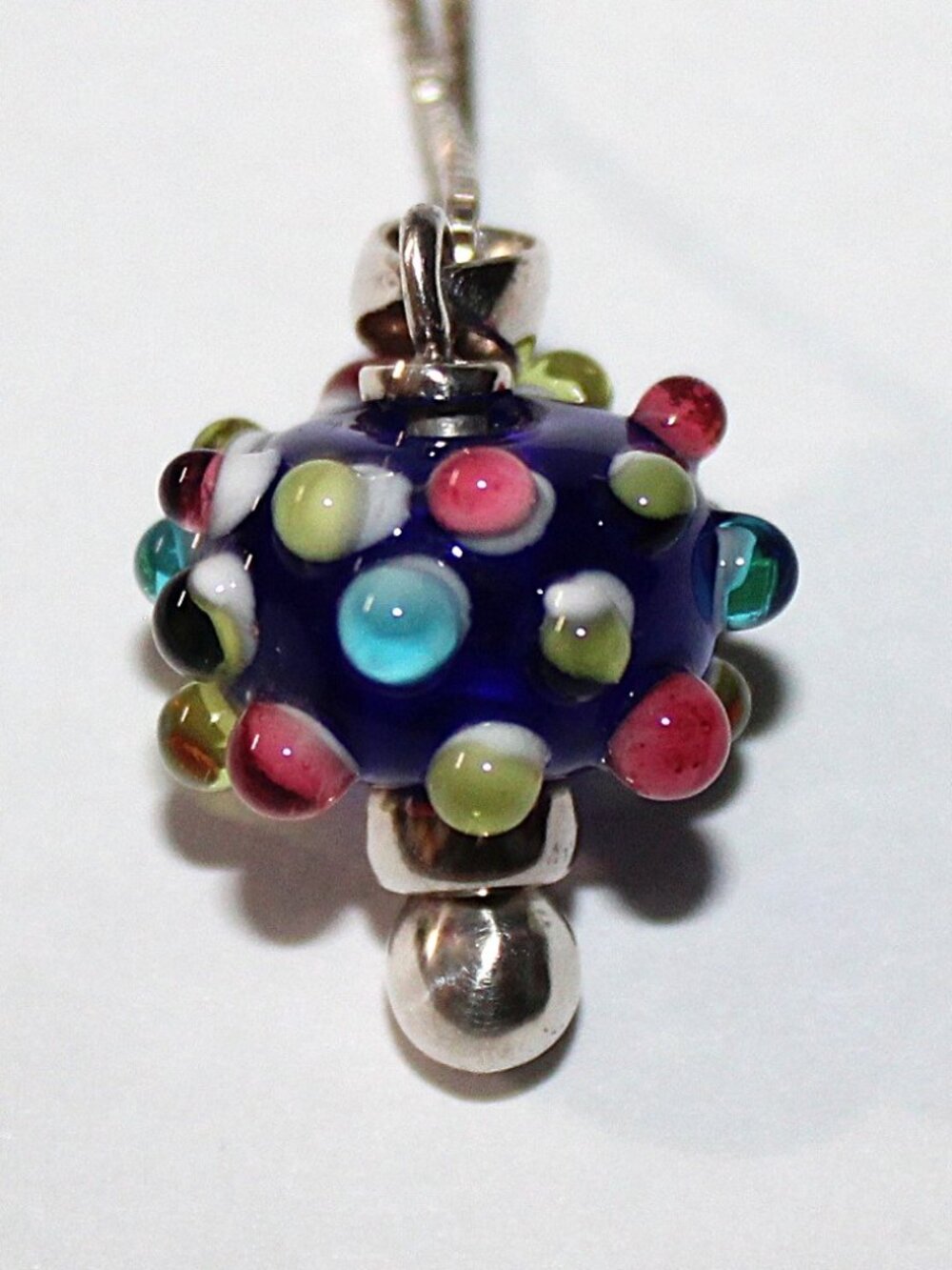 Sterling Silver Hob Nail Art Glass Bead Necklace